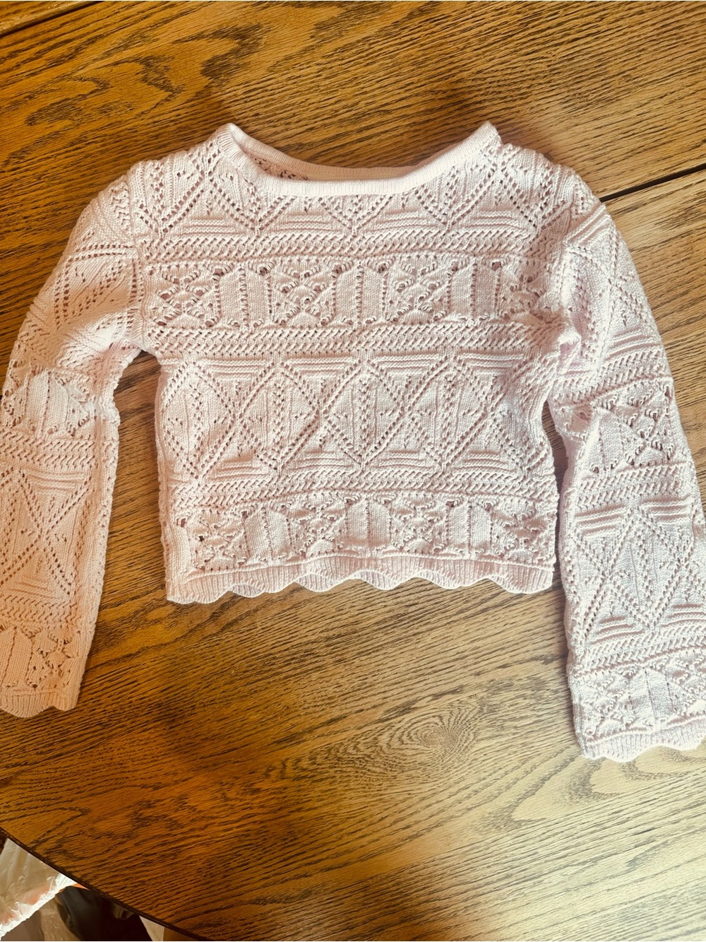 H&M Girls Soft Pink Crochet Knit Crop Sweater